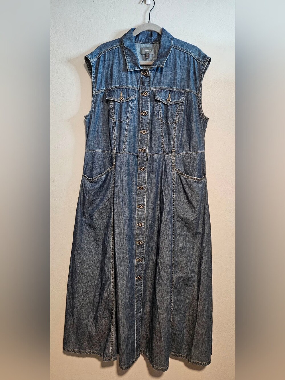 Torrid Sleeveless Trucker Blue Denim Button-Front Maxi Dress  Size Large NWOT - Picture 2 of 11